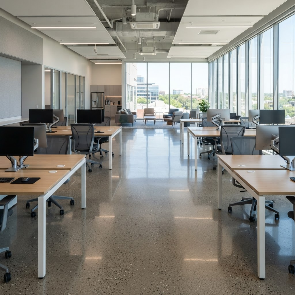 Pristine commercial office space cleaned by Bundy Dust Busters